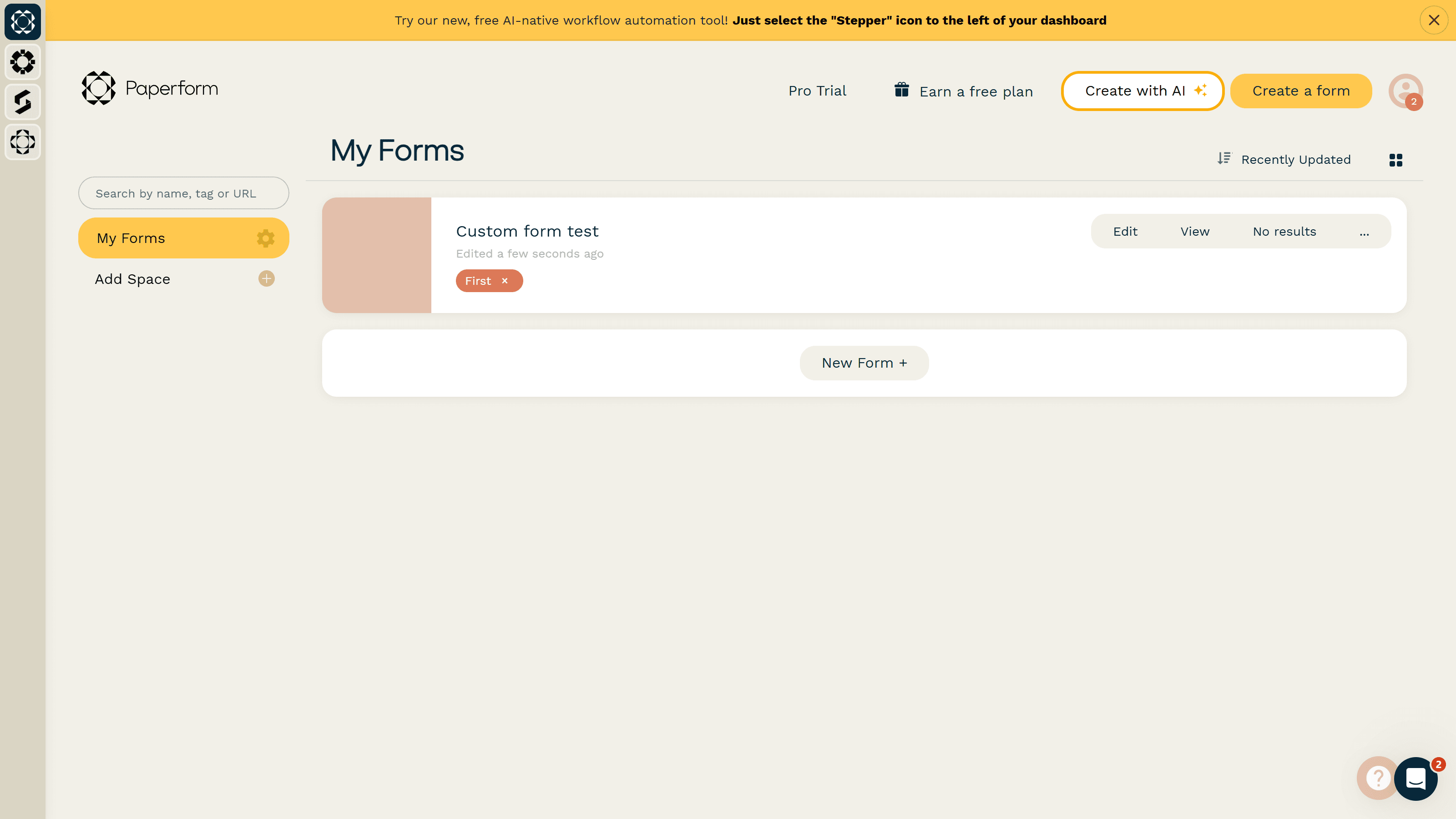 Paperform's dashboard