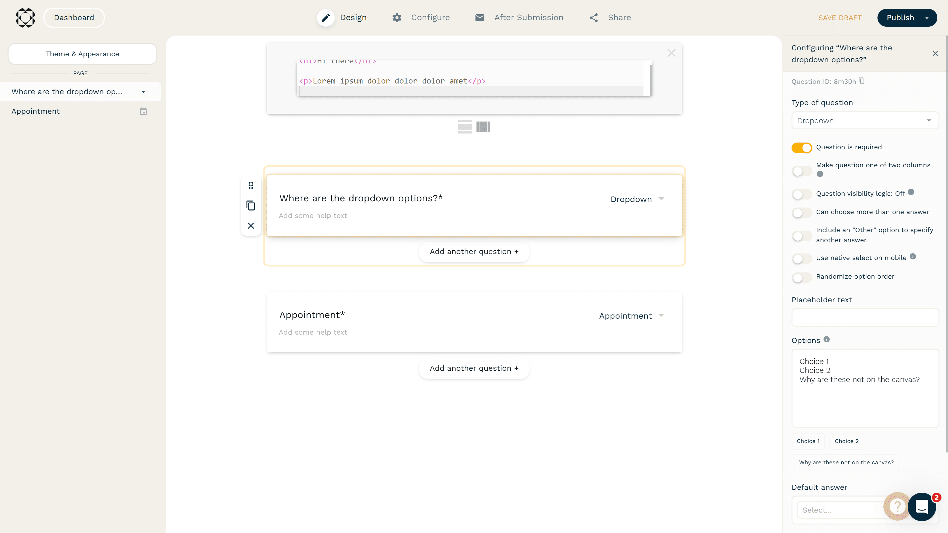 Paperform's form editor screen