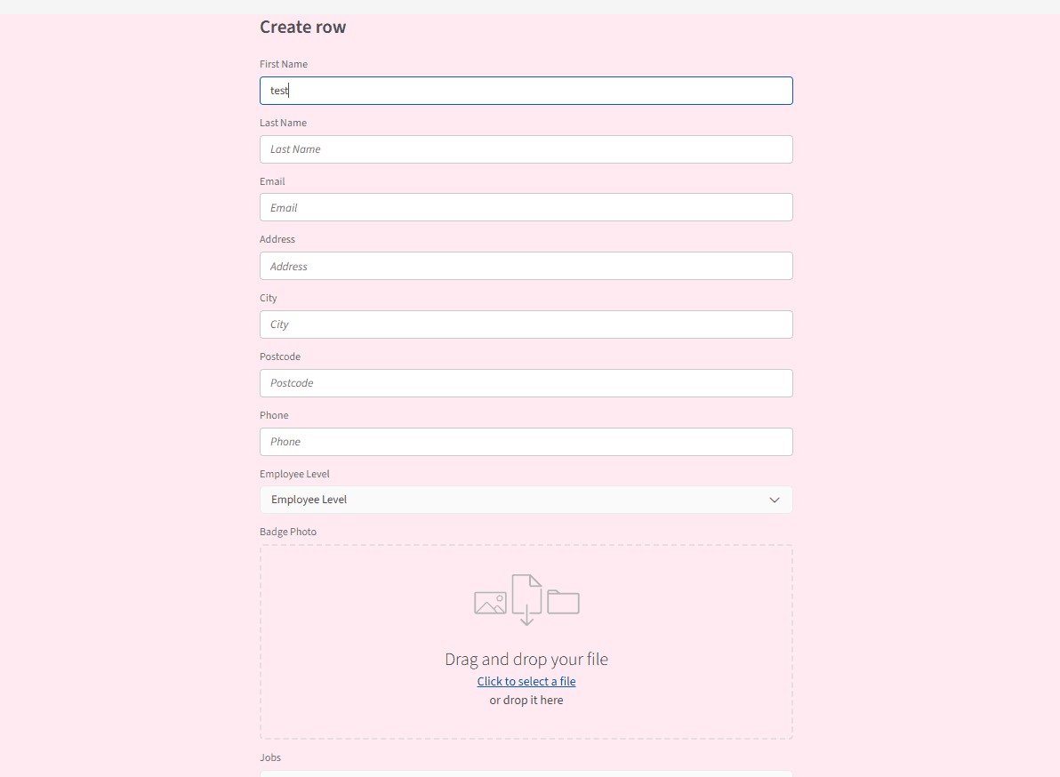 An example form created using Budibase