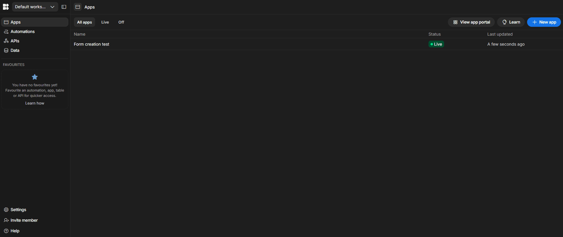 Budibase's dashboard